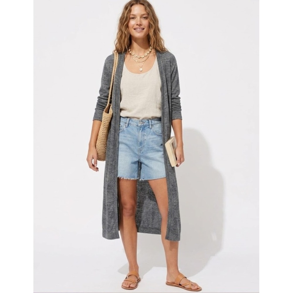 Free People Beach Gray Long Line Open Front Cardigan size Small